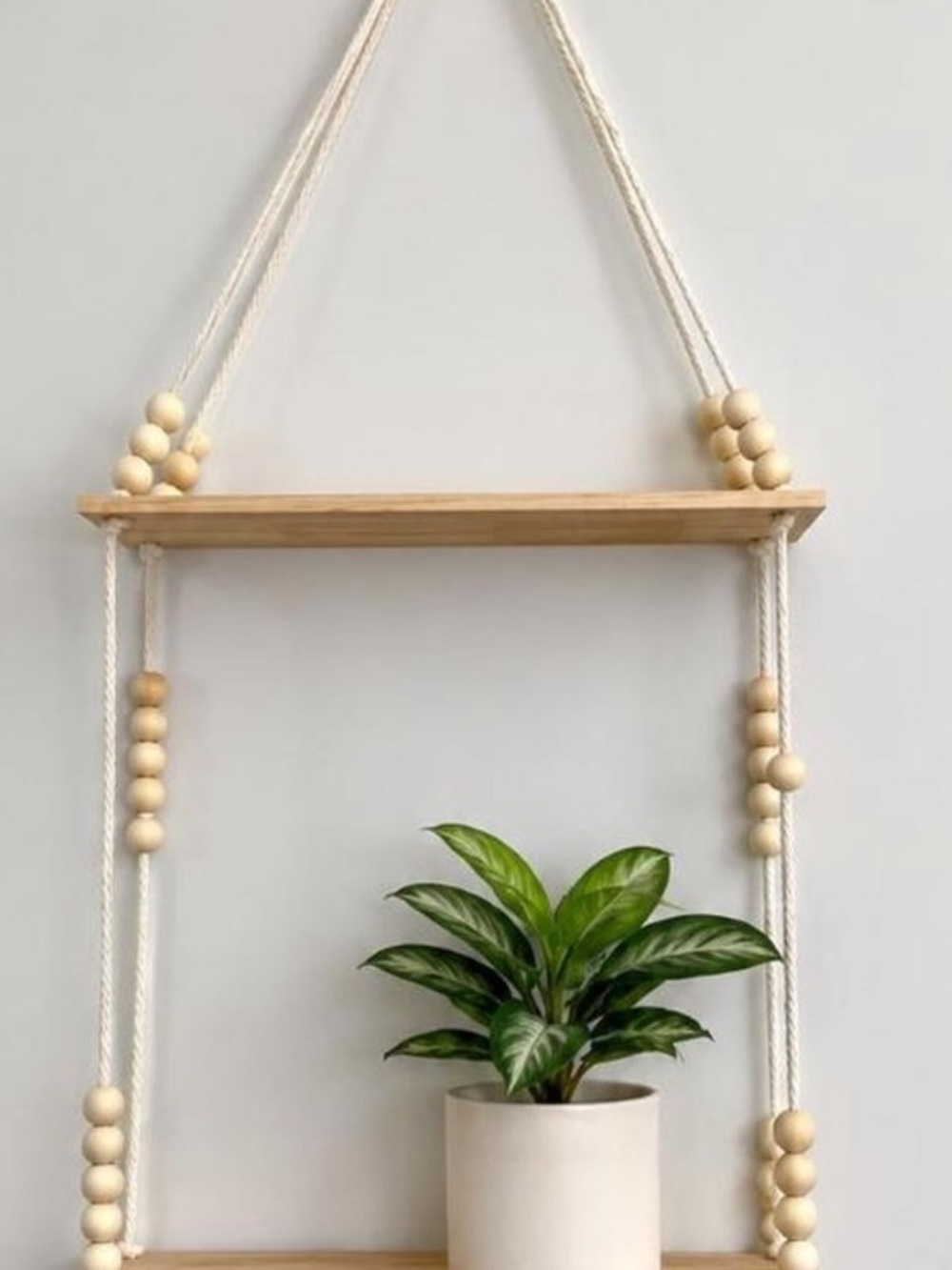 Neutral Beaded Hanging Wall Shelf - Home Wall Decor